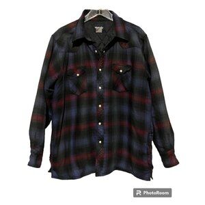 Vtg Wrangler Plaid Jacket 2X Shacket Quilted Pearl Snap Pockets Utility Chore